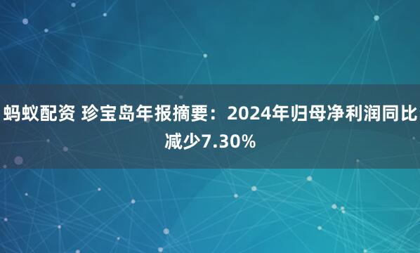 蚂蚁配资 珍宝岛年报摘要：2024年归母净利润同比减少7.30%